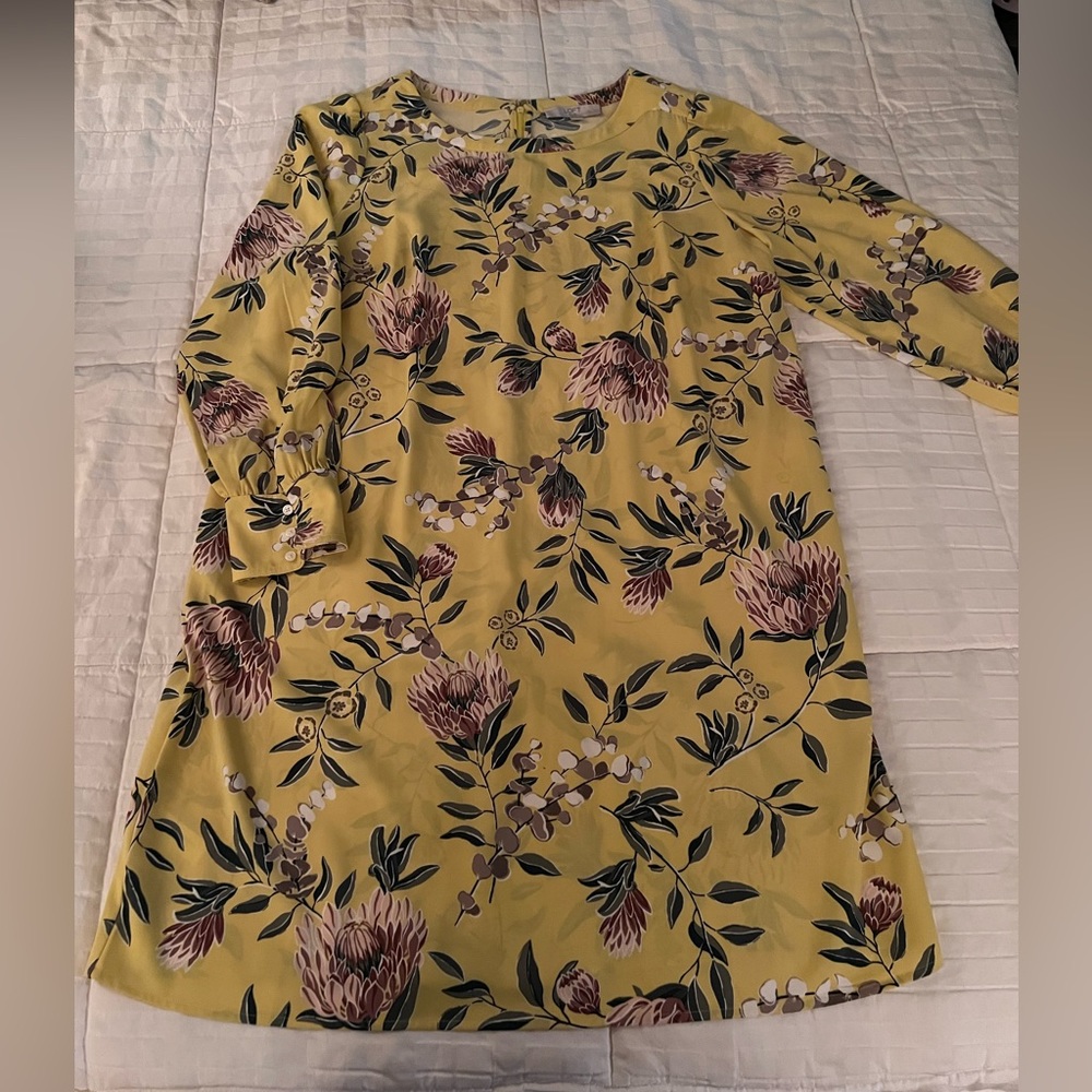 LOFT A-line yellow floral dress || size 16